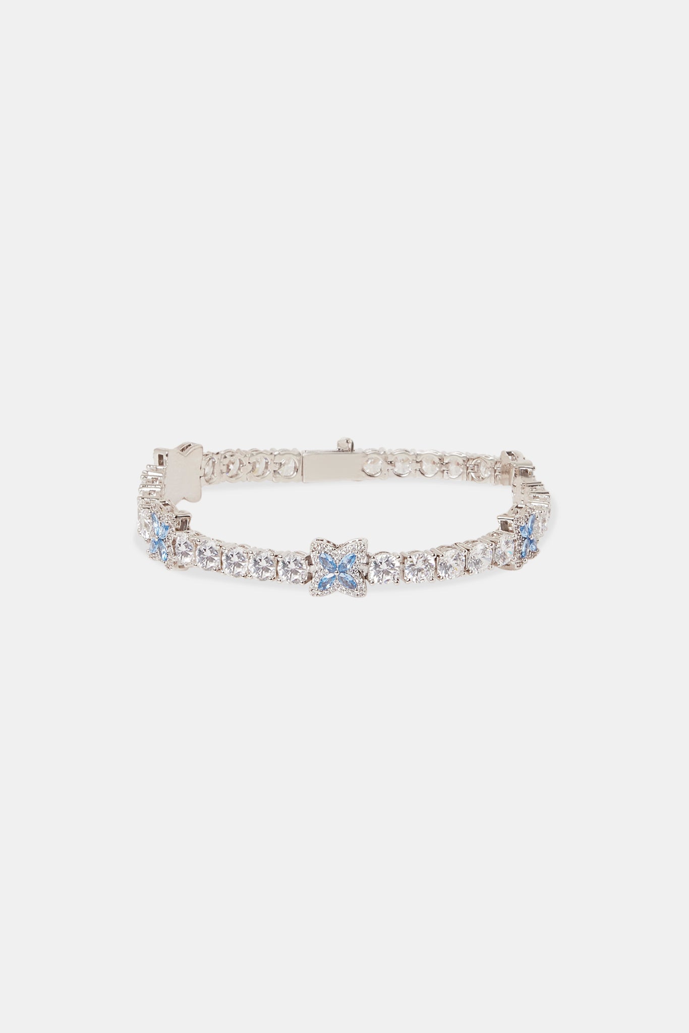 Iced Blue Baguette Motif Tennis Bracelet - 5mm